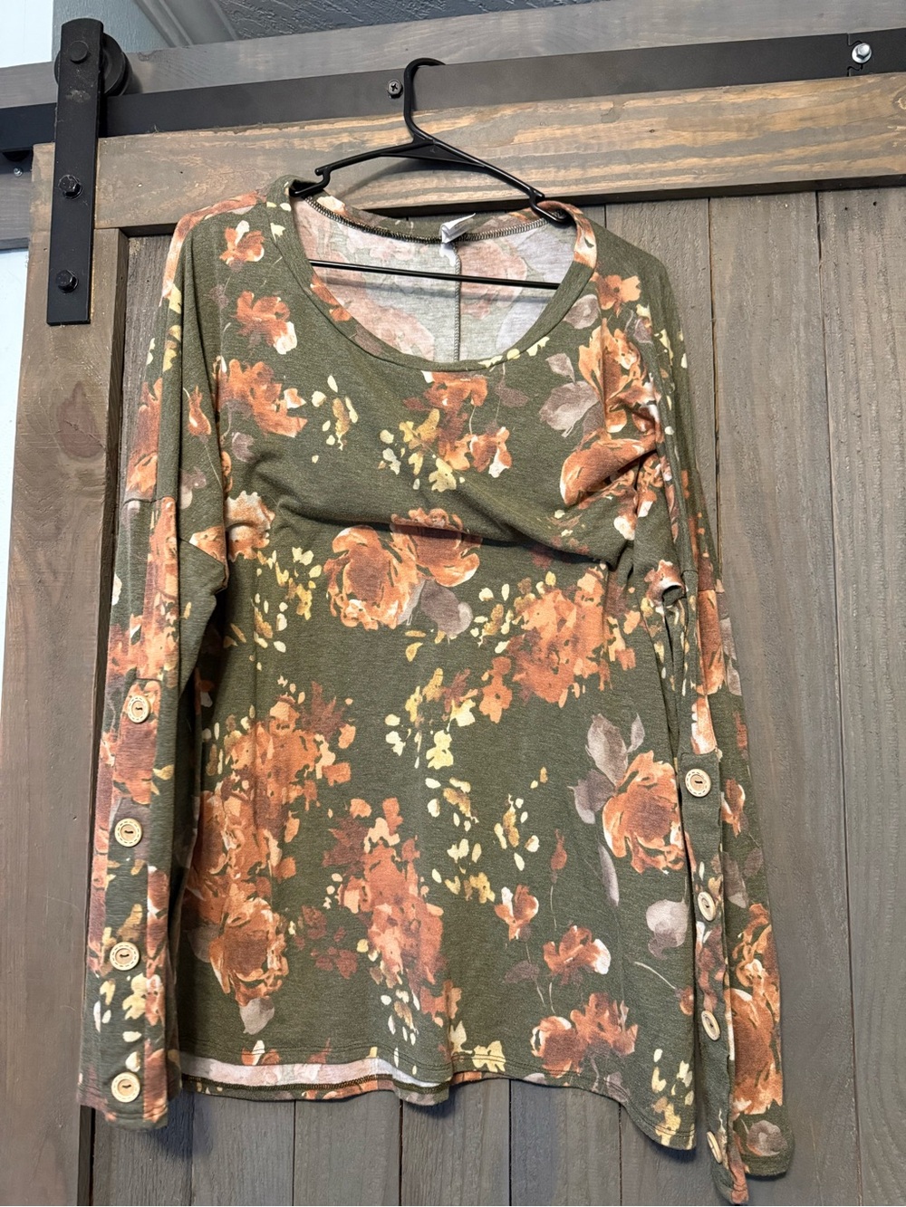 Sew In Love Olive Green Floral Long Sleeve Top with Button Sleeve Detail